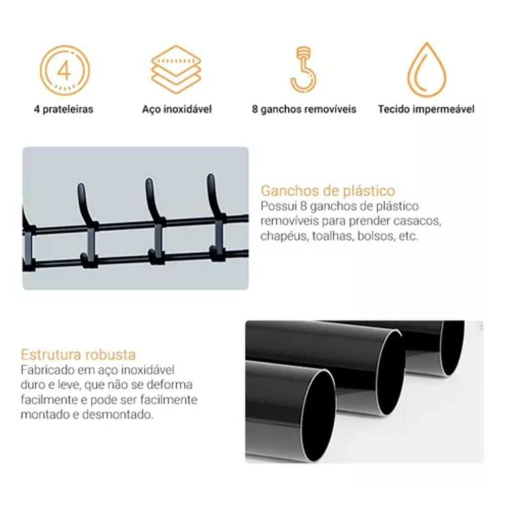 Cabideiro Sapateira Metálica Decoteam 4 Níveis 8 Ganchos Cabideiro Sapateira Metálica Decoteam 4 Níveis 8 Ganchos
